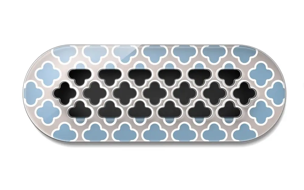 Designgitter von Fränkische mit einem geometrischen Muster in blau-grau, geeignet für die Belüftung oder als dekorativer Wandakzent.